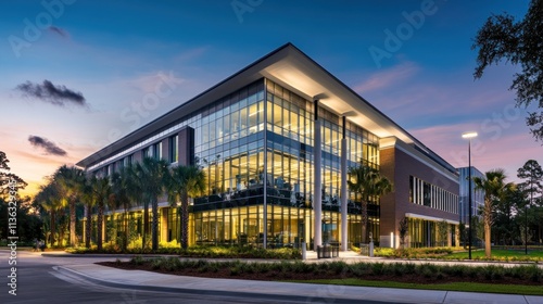 Modern Office Building at Sunset