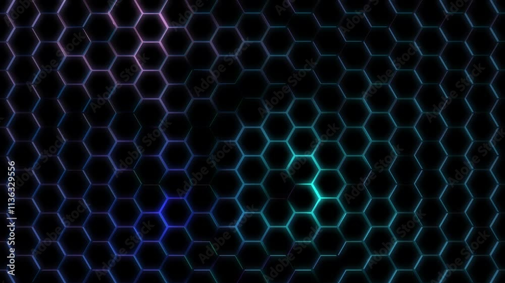 plan fixe arrière plan pour usage graphique avec des animations colorées sur des alvéoles , pour montage vidéo varié, sortie vidéo avec fondu au noir
