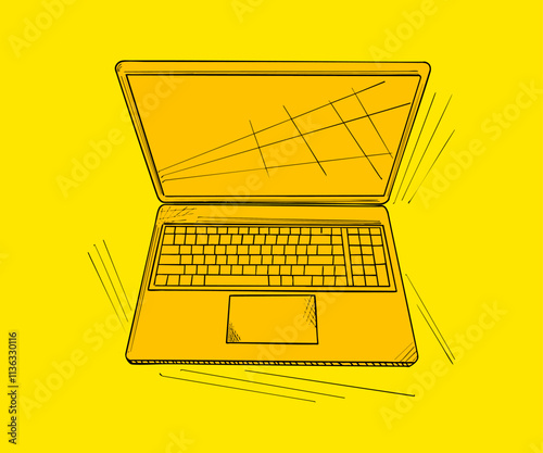 Open laptop sketch showing keyboard and trackpad_2