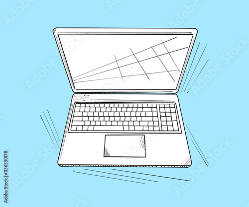 Open laptop sketch showing keyboard and trackpad_1