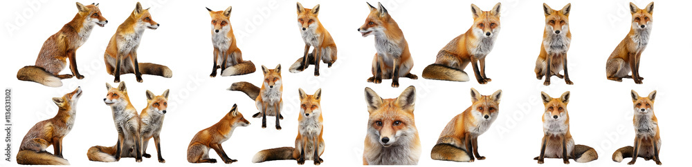 Fototapeta premium Various fox postures isolated on transparent background