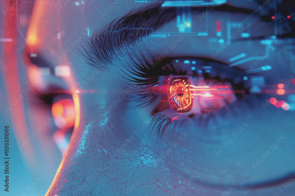 Future woman with cyber technology eye panel concept. Future woman with cyber technology eye panel concept.