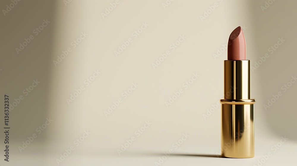 Lipstick with a glossy finish, standing upright with its cap off, isolated on a white background. Lipstick with a glossy finish, standing upright with its cap off, isolated on a white background.
