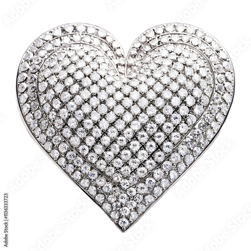 silver heart with white diamonds on a transparent background