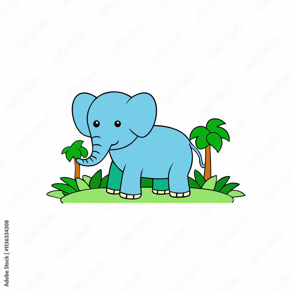Obraz premium A image of a indian elephant in a jungle cartoon vector illustration