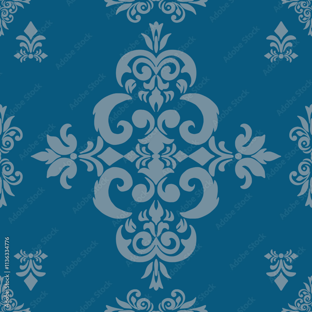 Fototapeta premium Classic Damask Elegance seamless pattern. Ideal for wallpapers, textiles, or decorative applications, this pattern exudes a sense of classic opulence and refined taste.