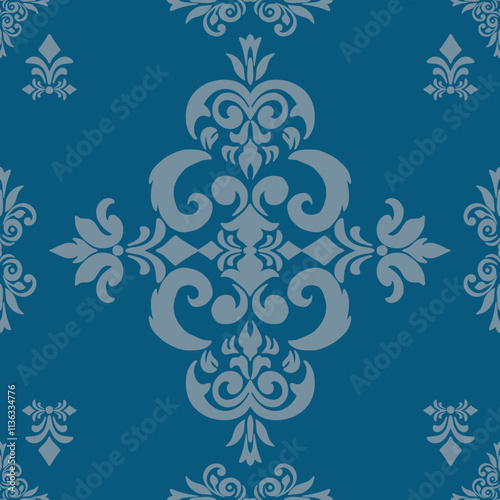 Classic Damask Elegance seamless pattern. Ideal for wallpapers, textiles, or decorative applications, this pattern exudes a sense of classic opulence and refined taste.