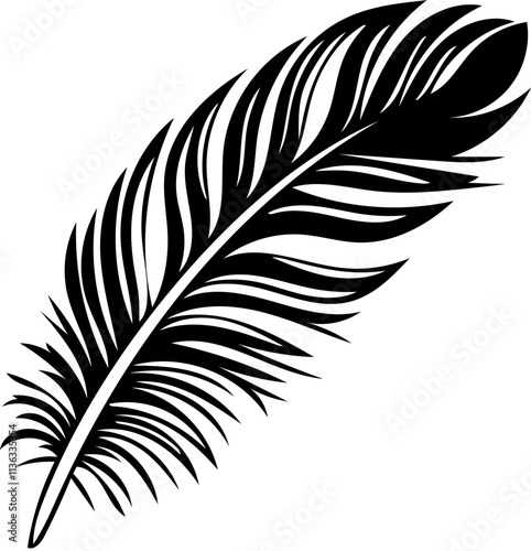 Black Feather Silhouette, Quill Icon for Writing, Tattoo Design, Stationery Logo, Digital Art Template, Vector Illustration for Prints, Invitations, and Calligraphy Projects
