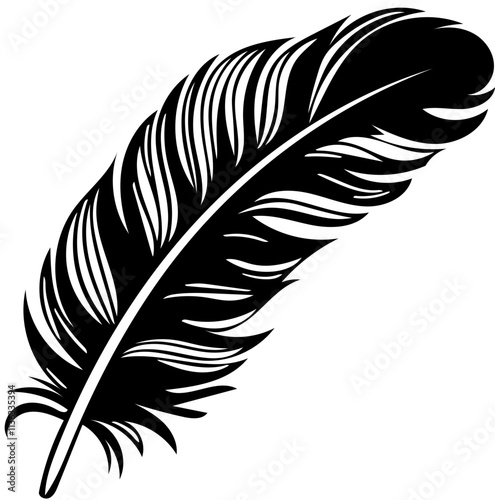 Black Feather Silhouette, Quill Icon for Writing, Tattoo Design, Stationery Logo, Digital Art Template, Vector Illustration for Prints, Invitations, and Calligraphy Projects