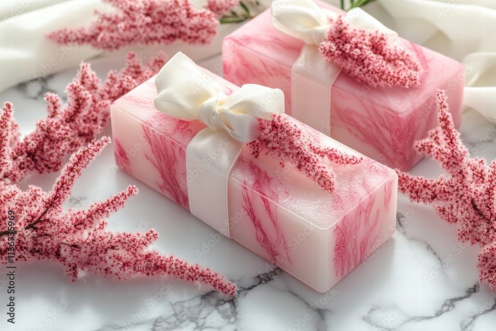 Pink Marble Soap Gift Set with Dried Flowers Pink Marble Soap Gift Set with Dried Flowers