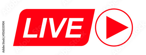 Live Streaming icon. Rounded Rectangle Red Play icon of live stream, broadcasting online stream. Lower third template for tv, shows, movies and live performance. Vector design 