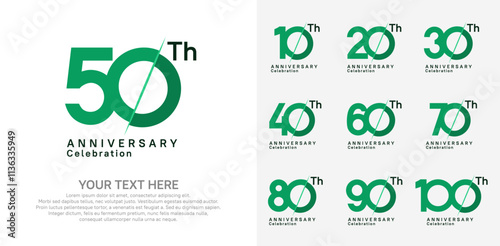 Anniversary logo set vector design, green color for celebration event