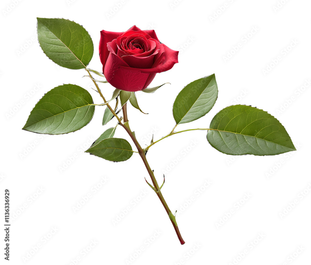 Red rose with green leaves on a transparent background Red rose with green leaves on a transparent background