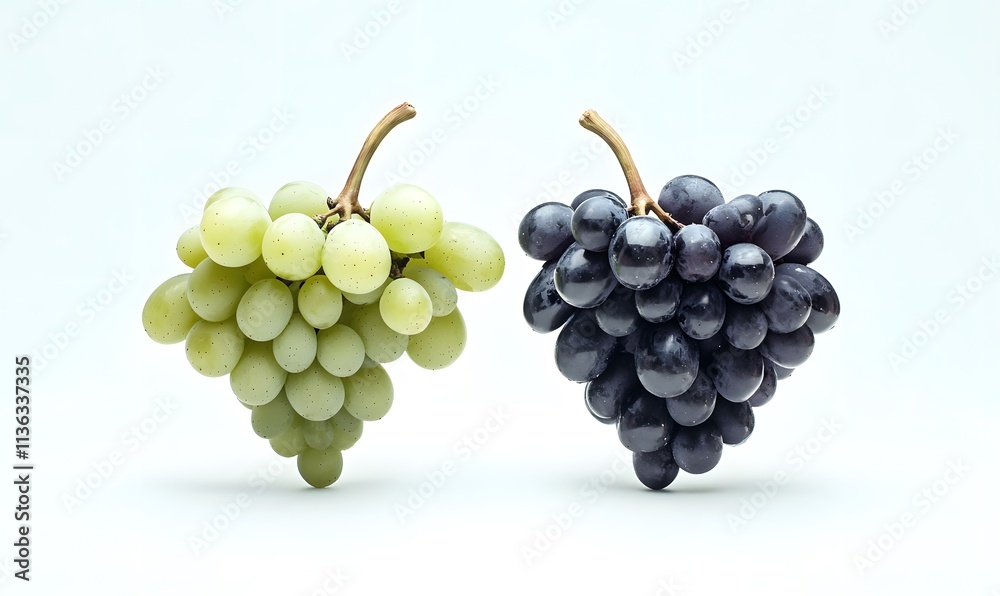 Fototapeta premium Green and black grapes on white background.
