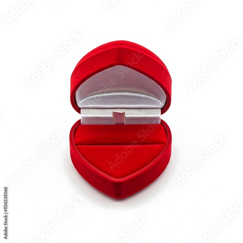 Empty red velvet heart-shaped ring box isolated on white background