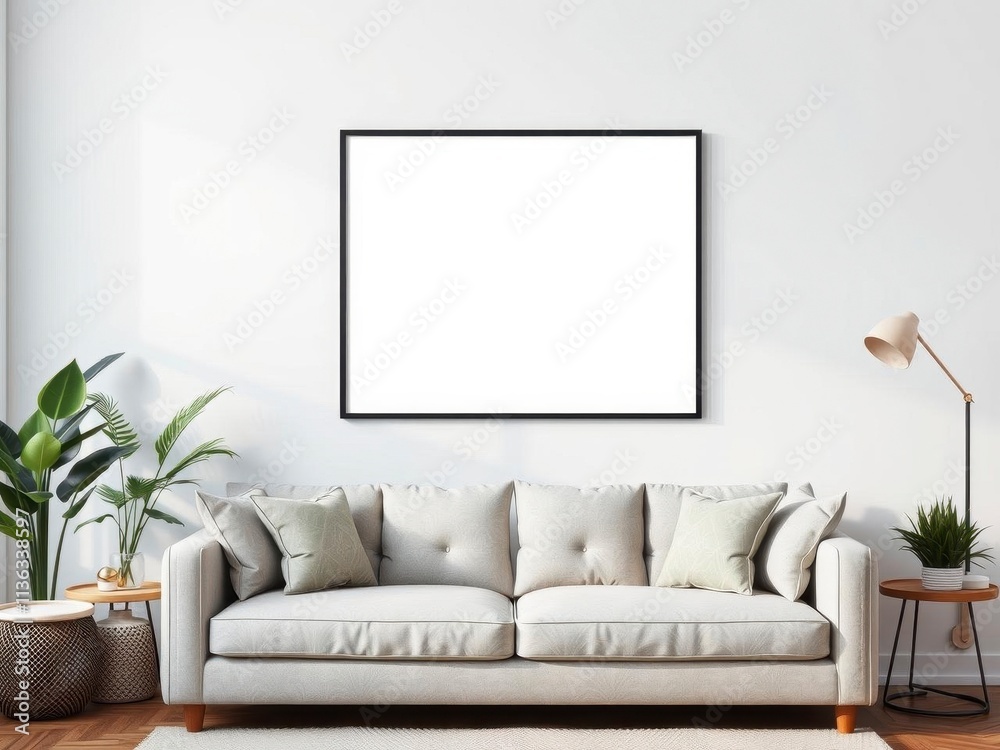 A poster mockup hanging on clips at home with a minimalist design, design, template A poster mockup hanging on clips at home with a minimalist design, design, template