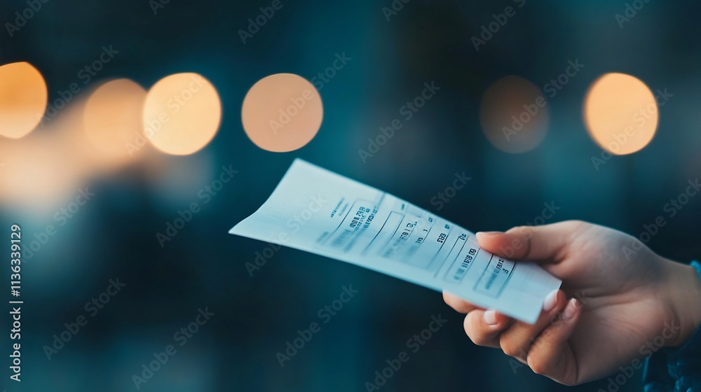 Fototapeta premium Hand Holding Receipt Showing Deductions and Payment for Budgeting and Expense Management