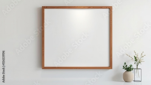 A minimalist and modern wall art mockup featuring a blank canvas framed in wood, perfect for adding a touch of aesthetic to any room decor, canvas, interior design