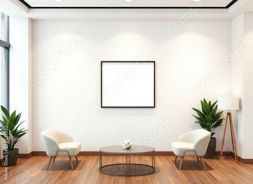 A mockup of a modern and clean office wall art featuring corporate designs, stylish, modern