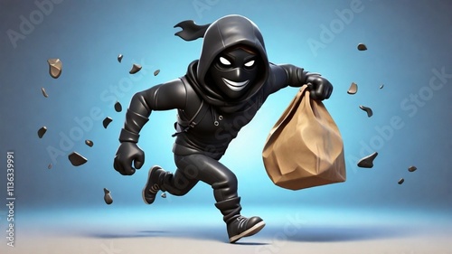 3d rendering image of a thief is running with a bag, ai generated photo