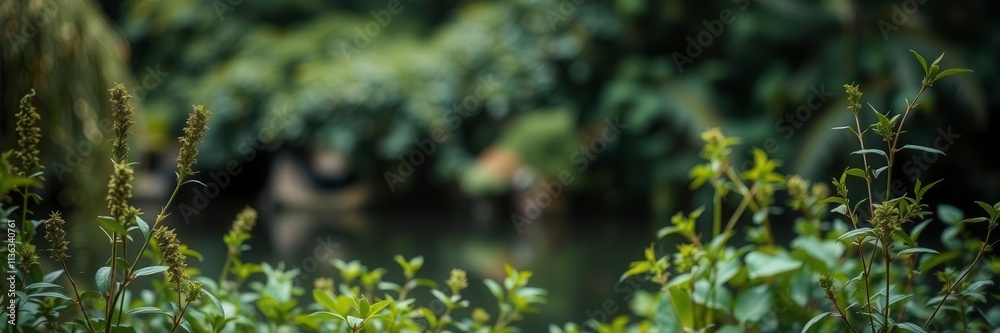 Blurred background of water and plants in nature, ideal for background design, text space, foliage, plants Blurred background of water and plants in nature, ideal for background design, text space, foliage, plants