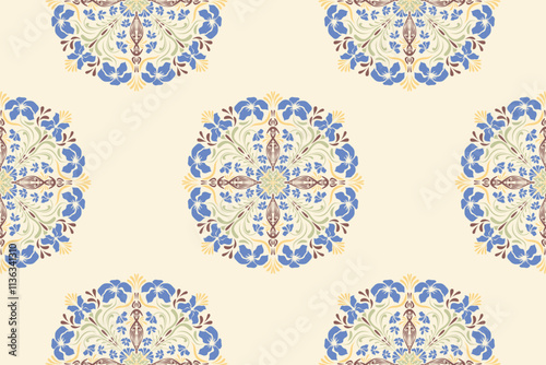 Damask floral pattern Mandala flower design vector illustration hand drawn, Bohemian style Wallpaper geometric background border..
