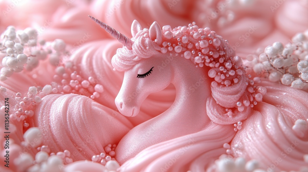 Delicate Pink Unicorn with Dreamy Swirls of Soft Pink Cream and Pearls Captured in a Magical Setting of Fantasy and Whimsy Delicate Pink Unicorn with Dreamy Swirls of Soft Pink Cream and Pearls Captured in a Magical Setting of Fantasy and Whimsy
