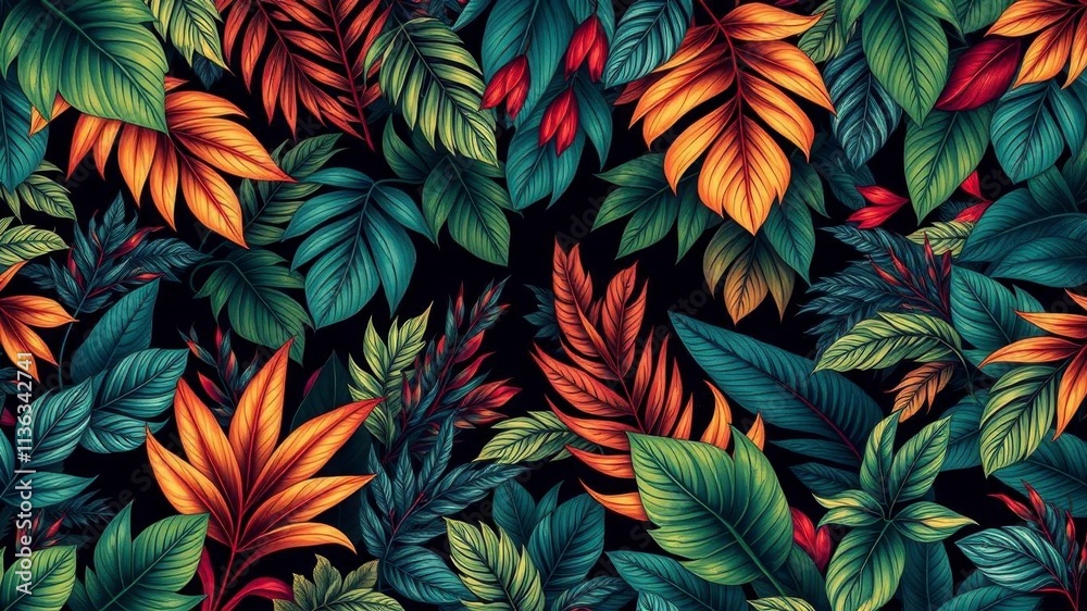 Dark and eerie seamless pattern featuring exotic leaves in a stylish and modern design, luxurious, pattern, wallpaper Dark and eerie seamless pattern featuring exotic leaves in a stylish and modern design, luxurious, pattern, wallpaper