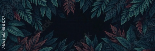 Dark and moody pattern featuring exotic leaves, perfect for adding a touch of mystery and intrigue to your designs, mysterious, background