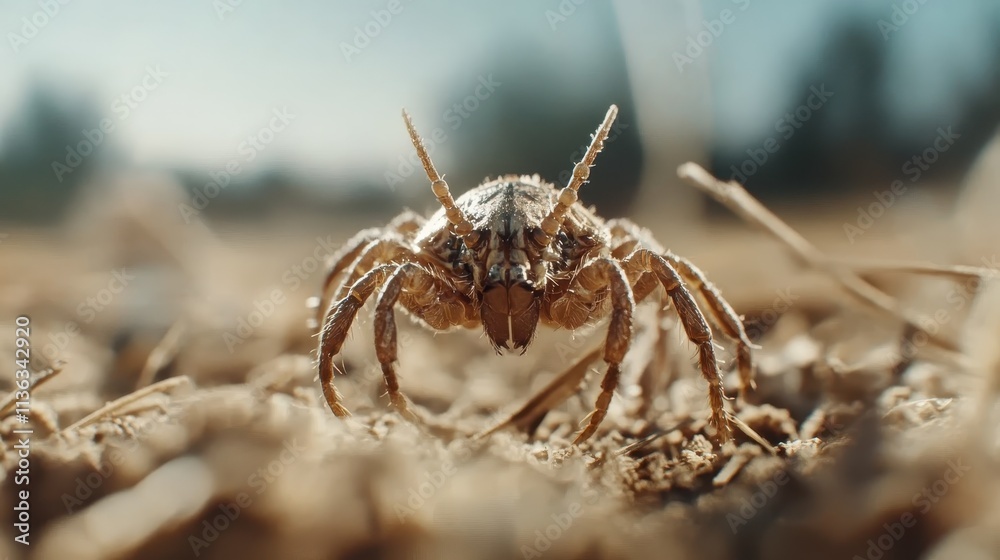 An intricate close-up of a small crawling insect, possibly a beetle, moving on parched earth, highlighting nature's resilience and the beauty of small creatures. An intricate close-up of a small crawling insect, possibly a beetle, moving on parched earth, highlighting nature's resilience and the beauty of small creatures.