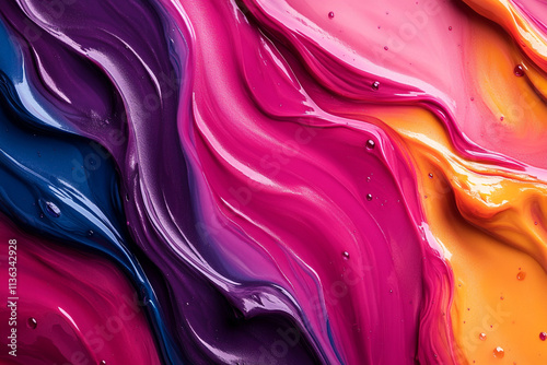 An abstract background where vivid clay and slime are pressed together, forming a marbled effect with fluid lines and rich, bold colors