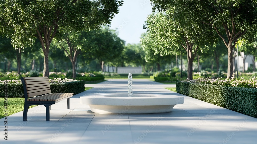 Serene Park with Fountain and Bench,Perfect for Leisurely and Travel Innovation Serene Park with Fountain and Bench,Perfect for Leisurely and Travel Innovation