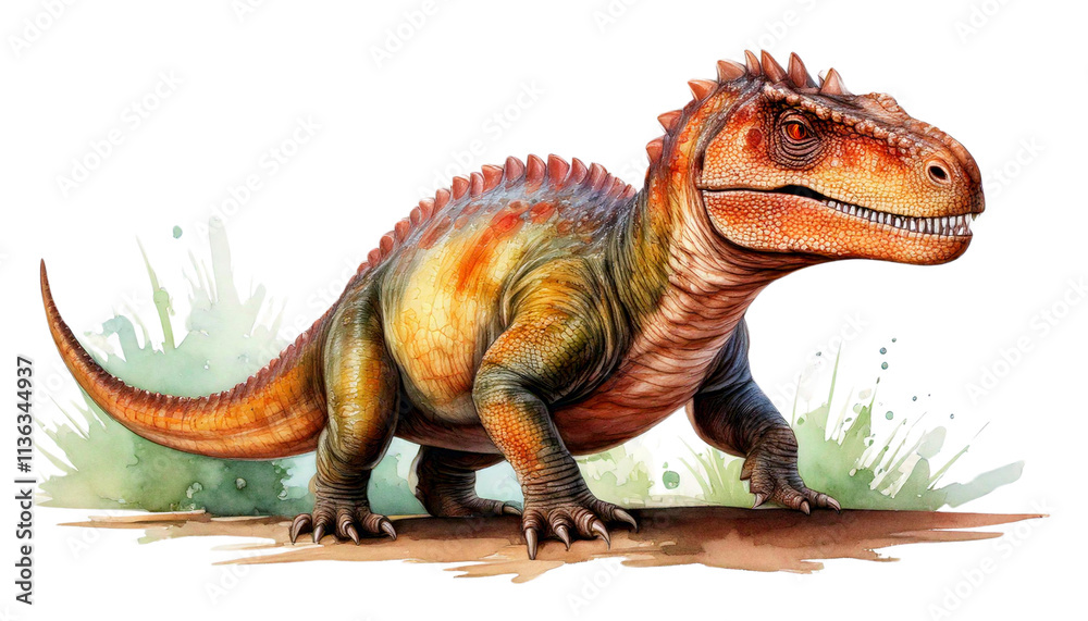 Obraz premium Watercolor Cartoon Dinosaur Isolated on White Background