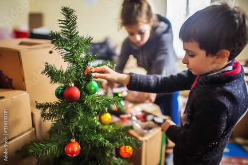 Crianças decorando uma árvore de Natal juntas em um ambiente festivo

Crianças  uma árvore de Natal juntas em um ambiente festivo photo