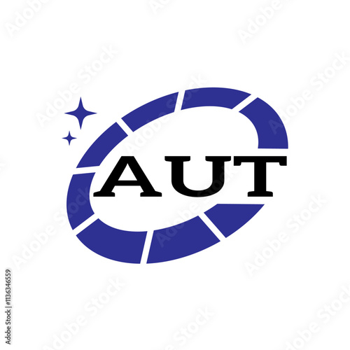AUT Creative Circular Logo Design in Blue and Black for Corporate Branding and Technology, AUT Blue and Black Tech Logo with Circular Elements for Branding & Visual Identity, AUT LOGO, AUT vector Logo
