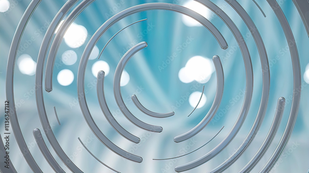 Obraz premium Abstract blue gray background with dynamic circular lines with glare.