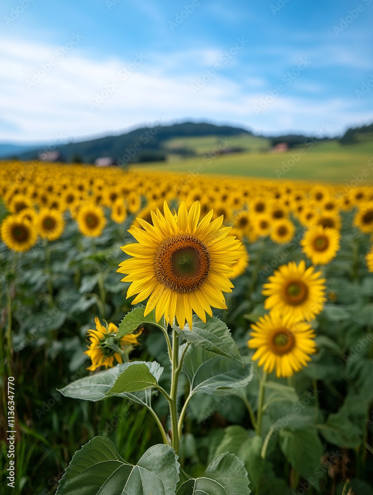 Sunflowers bloom in vibrant fields during summer Sunflowers bloom in vibrant fields during summer