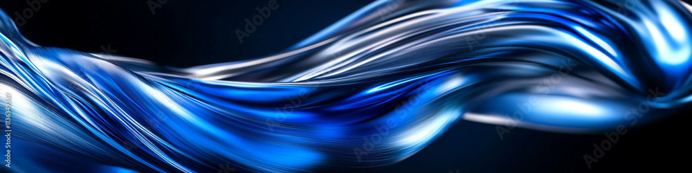 Bright blue and silver streaks flow on a dark background, creating a high-tech and modern look Bright blue and silver streaks flow on a dark background, creating a high-tech and modern look