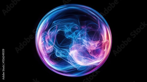 Vibrant colors blend and swirl, forming an ethereal sphere shape