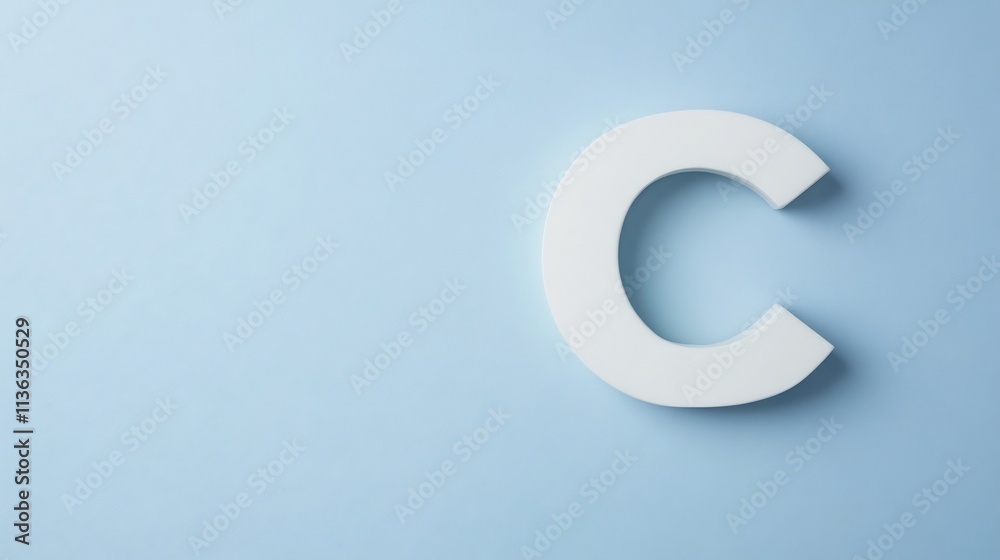 Elegant White C Letter Shape on a Minimalist Blue Background Elegant White C Letter Shape on a Minimalist Blue Background