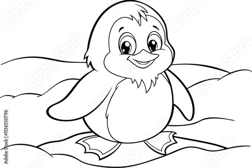 Adorable Baby Penguin Coloring Page Arctic Animal Illustration