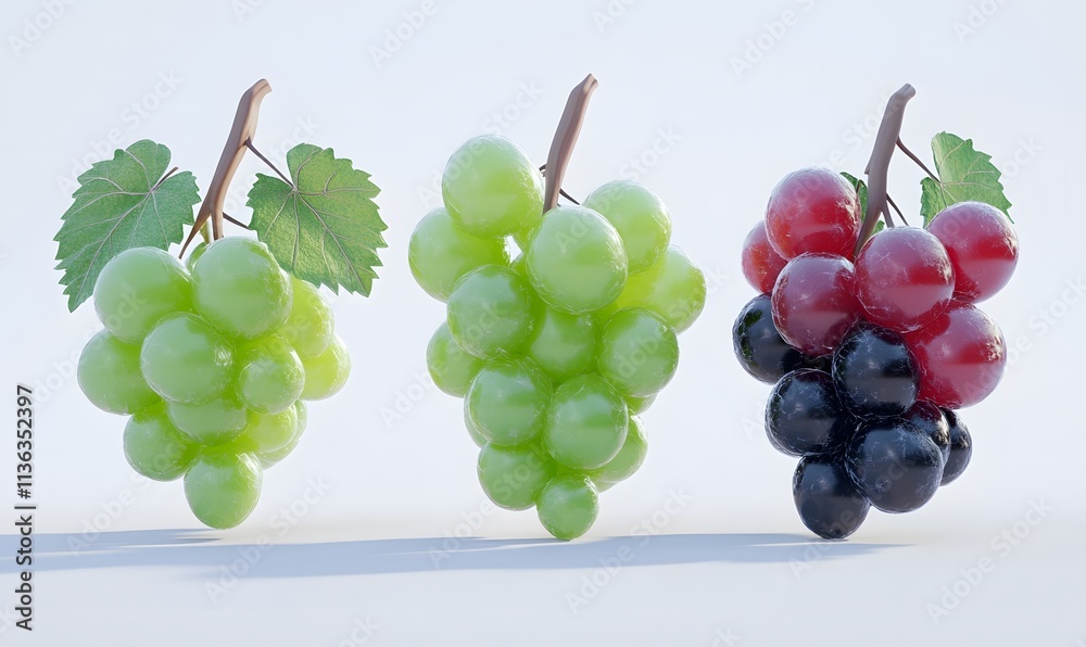 Three bunches of grapes green, light green, and red-black. Three bunches of grapes green, light green, and red-black.