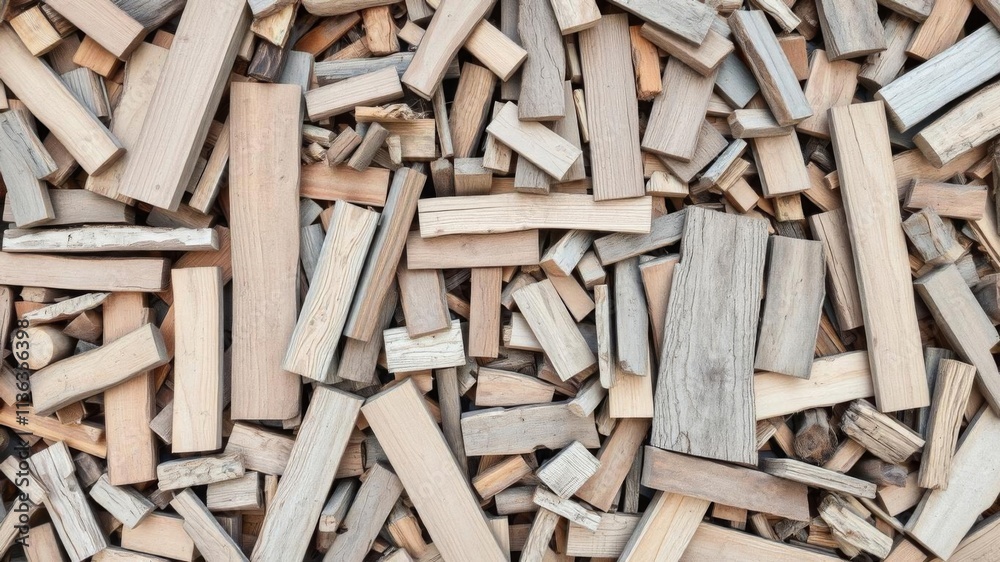 Natural wood scraps arranged in a pattern to create a texture abstract background, showcasing the beauty of recycled wood waste, environment, scraps, boards Natural wood scraps arranged in a pattern to create a texture abstract background, showcasing the beauty of recycled wood waste, environment, scraps, boards