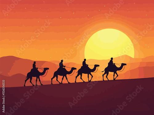 Camels at Sunset in the Desert