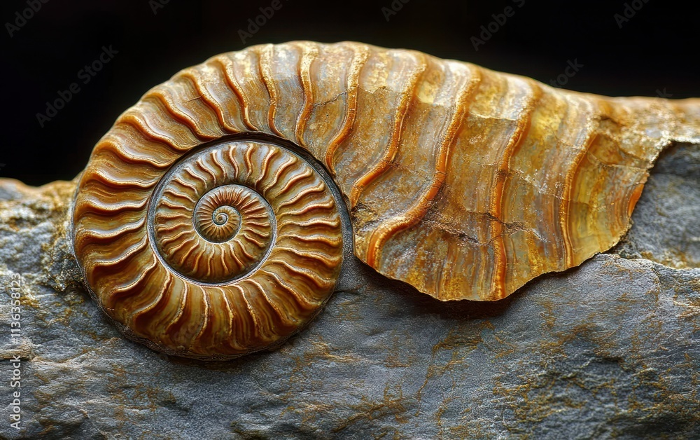 A fossilized ammonite's spiraled shell and color patterns showcase ancient beauty in detail A fossilized ammonite's spiraled shell and color patterns showcase ancient beauty in detail