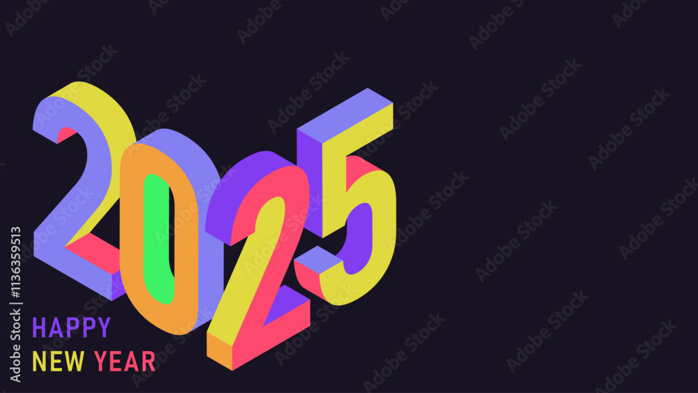 2025 Happy New Year Banner. Number 2025 in Isometric Style. Vector Illustration 2025 Happy New Year Banner. Number 2025 in Isometric Style. Vector Illustration