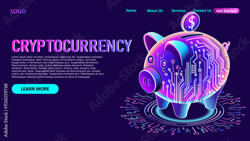 Digital Piggy bank for Cryptocurrency, vector art, simple, minimalist, vibrant color