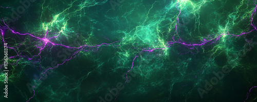Deep green canvas with electric neon purple lines, creating a unique and eye-catching contrast