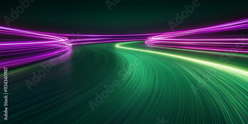 Deep green surface featuring dynamic neon purple light trails, delivering a captivating and bold visual