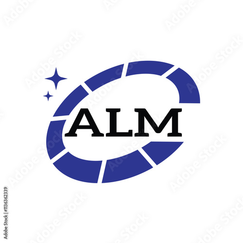 ALM Creative Circular Logo Design in Blue & Black for Corporate Branding and Technology, ALM Blue and Black Tech Logo with Circular Elements for Branding & Visual Identity, ALM LOGO, ALM vector logo,